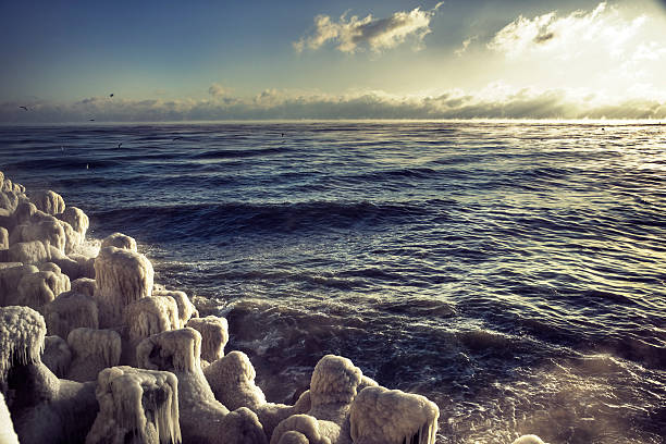 Black Sea in winter stock photo