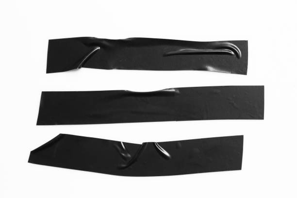 istock Set of black tapes on white background. Torn horizontal and different size black sticky tape, adhesive pieces. 966831420