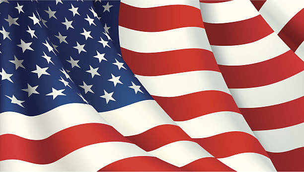An illustration of an American flag waving vector art illustration