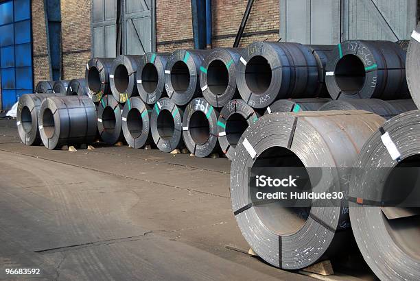 Coils Of Steel Sheet In Warehouse Stock Photo - Download Image Now - Curled Up, Spiral, Steel