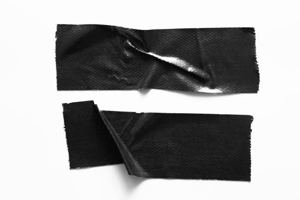 istock Set of black tapes on white background. Torn horizontal and different size black sticky tape, adhesive pieces. 966836302