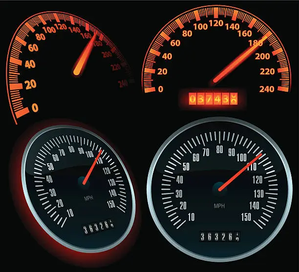 Vector illustration of Speedometers set in black background