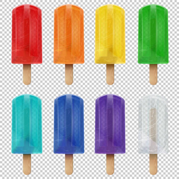 ilustrações, clipart, desenhos animados e ícones de coleção de arco-íris colorido isolado realista fruta picolé gelado. ilustração em vetor congelador estoque pop - soft serve ice cream