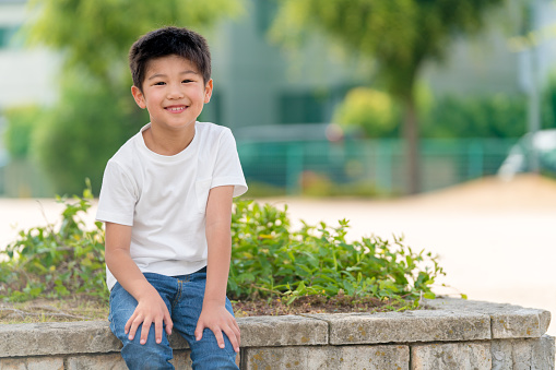 Portrait of young schoolboy. Okayama, Japan