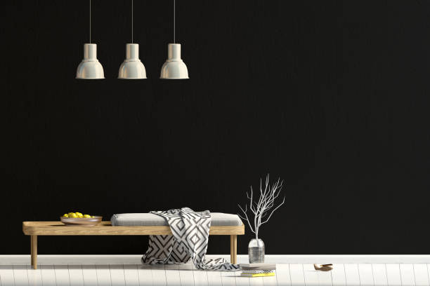 istock Modern interior design in Scandinavian style with bench. Mock up wall. 3D illustration. 966840936