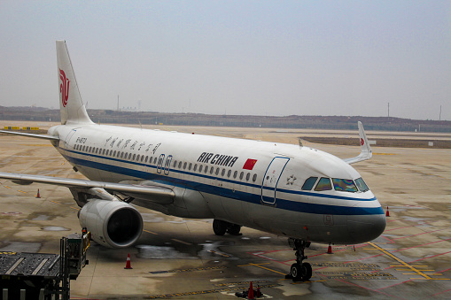 Wuhan, China - March 14, 2018: Air China Airbus A320 Neo aircraft parked at Wuhan airport