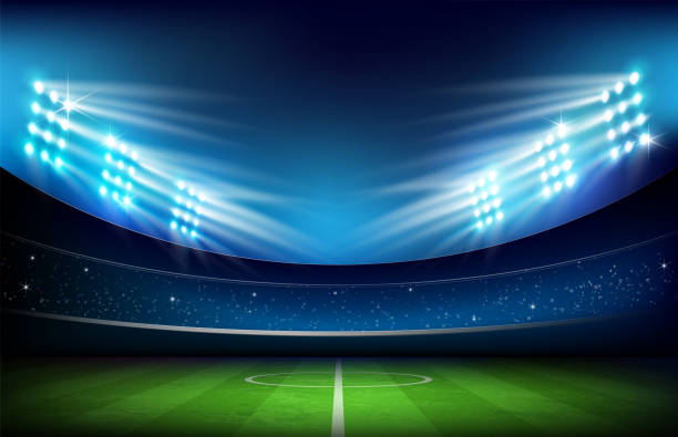 ilustrações de stock, clip art, desenhos animados e ícones de soccer field with stadium 001 - stadium