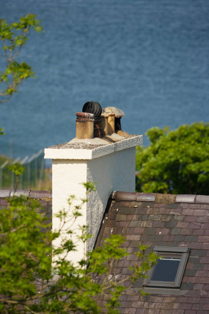 vintage chimney pots by the sea