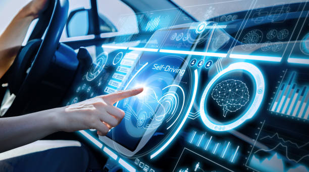 Futuristic instrument panel of vehicle. Futuristic instrument panel of vehicle. driverless car stock pictures, royalty-free photos & images
