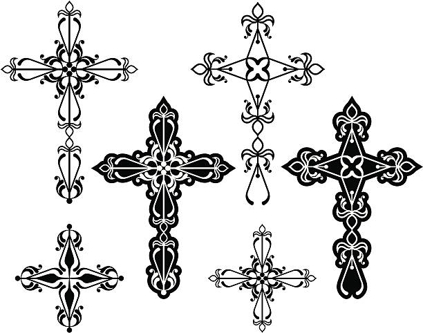 illustrazioni stock, clip art, cartoni animati e icone di tendenza di cross design ornamentale - cross ornate catholicism cross shape