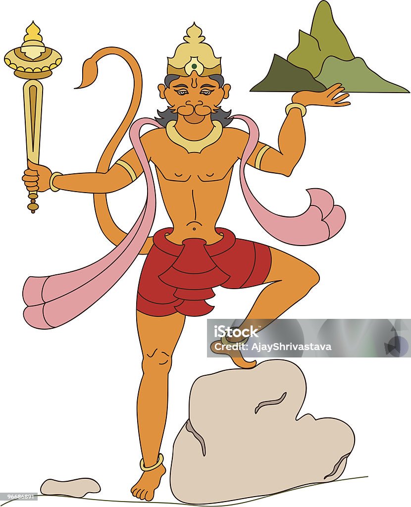 하누만 (힌두교식 유인원 (원숭이) 하나님 - 로열티 프리 하누만 벡터 아트