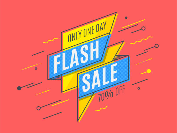 ilustrações de stock, clip art, desenhos animados e ícones de retro-futuristic promotion banner, scroll, price tag - contemporary style flash