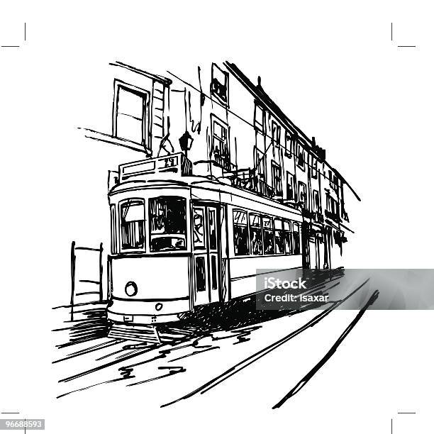 Typische Straßenbahn In Lissabon Stock Vektor Art und mehr Bilder von Bahngleis - Bahngleis, Elektrizität, Illustration