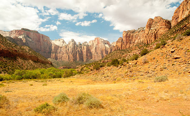 West Temple, Sundial, Altar of Sacrifice and Meridian Tower buttes  great basin national park stock pictures, royalty-free photos & images