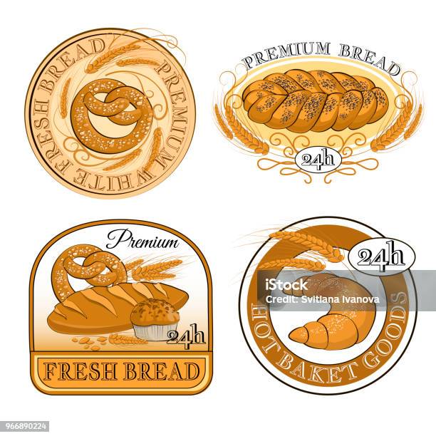 Bread Background Label Set Of Label For Bakery Stock Illustration - Download Image Now - Baked ...