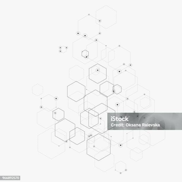 Abstract Vector Illustration With Hexagons Lines And Dots On White Background Hexagon Infographic Digital Technology Science Or Medical Concept Hexagonal Geometric Vector Background Stock Illustration - Download Image Now