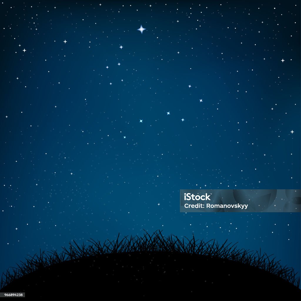 tierra y hierba del cielo estrellado de la noche - arte vectorial de Estrella libre de derechos