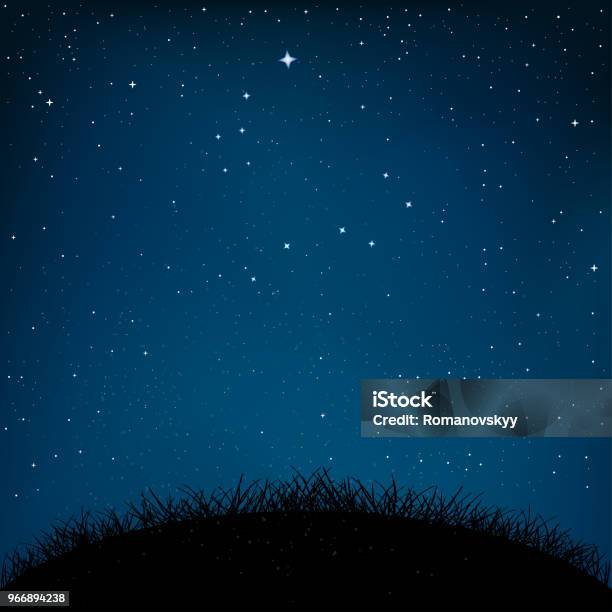 Night Starry Sky Grass And Ground Stock Illustration - Download Image Now - Star - Space, Night, Sky