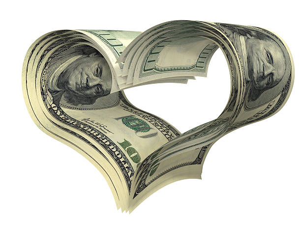 Forma de corazón de San Valentín, por dólares aislado - foto de stock