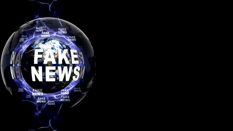 FAKE NEWS Text Animation Around the Earth, with Alpha Channel, Rendering, Background, Loop