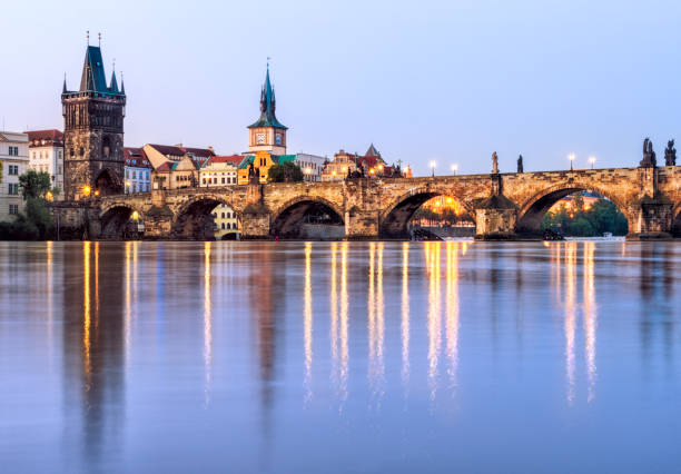 istock charles bridge (Karlův most) in Prague at blue hour. Czech Republic 966899402
