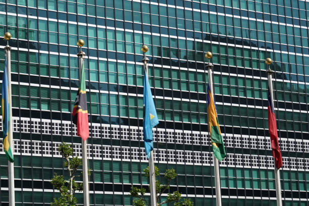 istock flags outside united nations building in new york 966905934