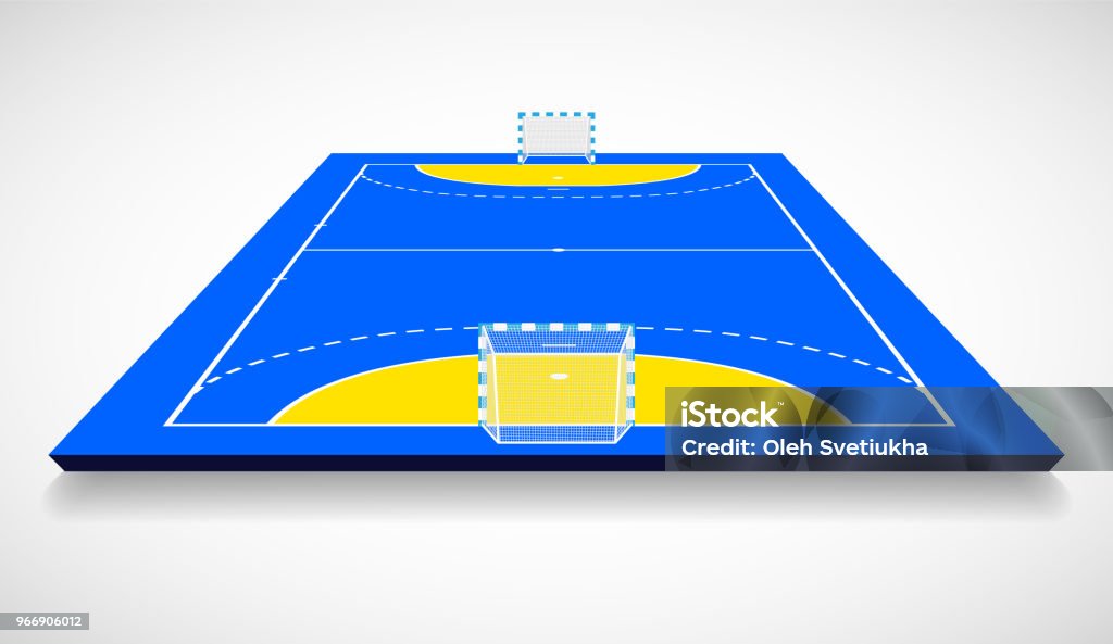 Ilustración de vector de perspectiva del campo de Balonmano, cort. Vectoriales EPS 10. Espacio para copia - arte vectorial de Falta de mano libre de derechos