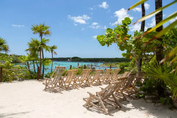 Beach with relax on Xel-Ha lagoon reserve in Mexico