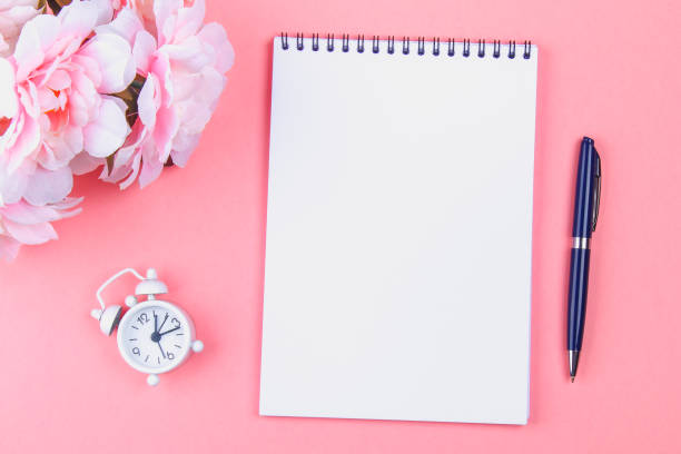 istock Empty notebook with blue pen on a pink pastel background. mock-up, frame, template. 966913968