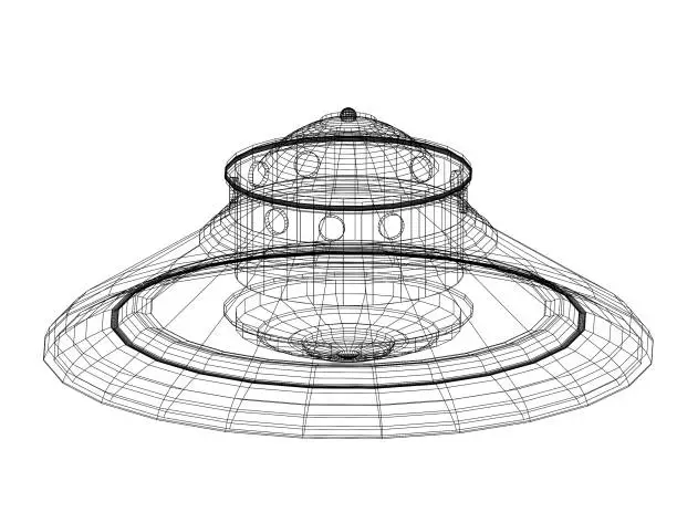 Photo of Unidentified flying object - UFO Architect blueprint - isolated