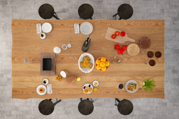 Loft wooden kitchen design above view