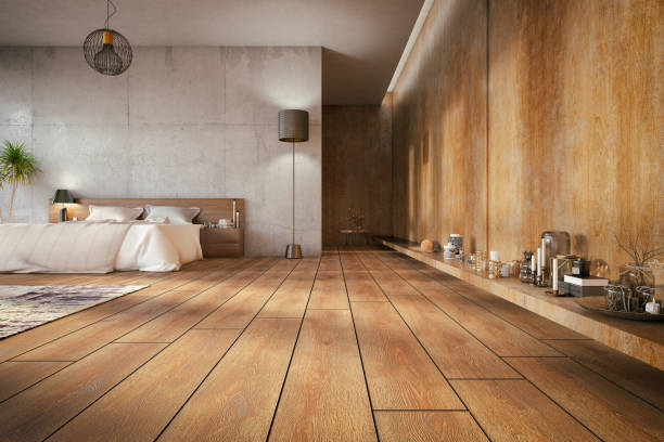 camera da letto loft - parquet floor wood floor material foto e immagini stock