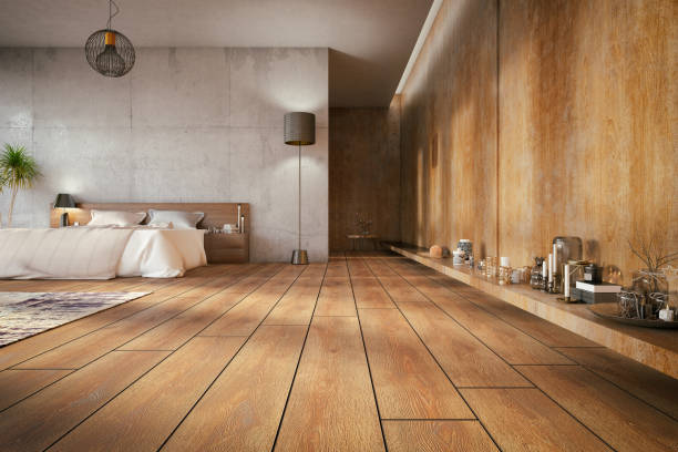 Loft Bedroom Loft room with cozy design. hardwood floor stock pictures, royalty-free photos & images