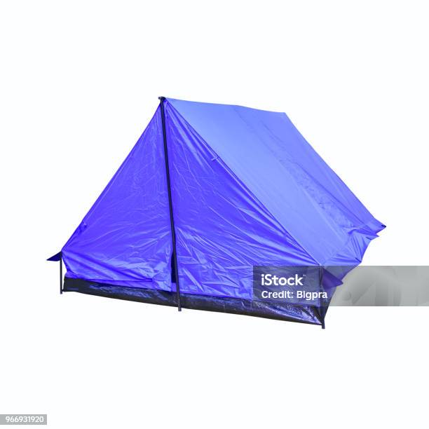 Tent Canvas Blue Accommodation Camping Relax On White Background Stock Photo - Download Image Now