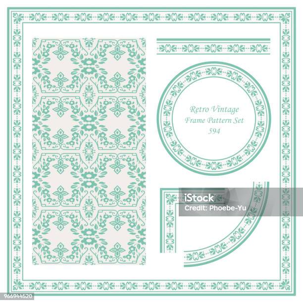 Botanic Frameborder Vintage Border Seamless Pattern Background Set Spiral Cross Elegant ...