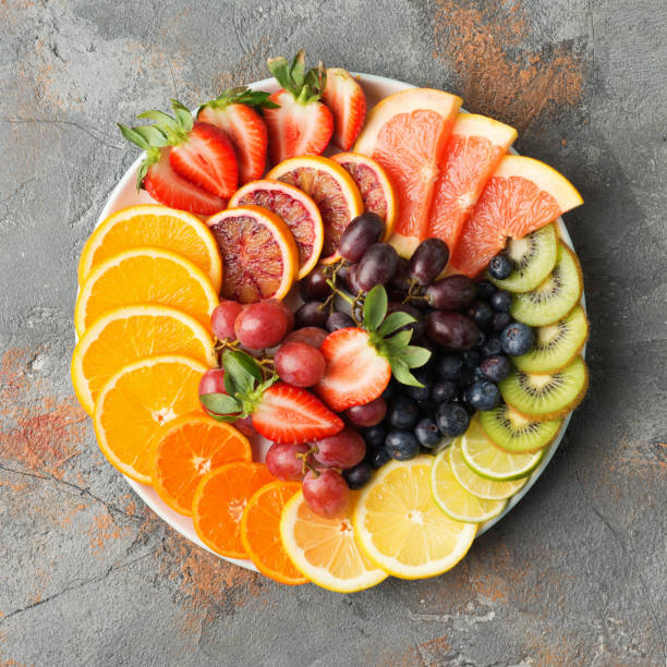 istock Rainbow fruits and vegetables, top view 966952656