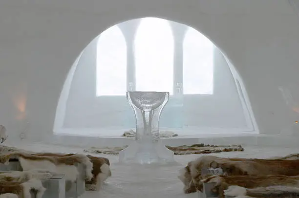 Church and chapel of Ice Hotel near Kiruna, Lapland, north Sweden