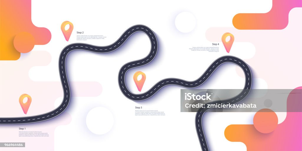 Road map and journey route infographics template. Winding road timeline illustration. Road map and journey route infographics template. Winding road timeline illustration. Flat vector illustration. Eps 10 Road stock vector