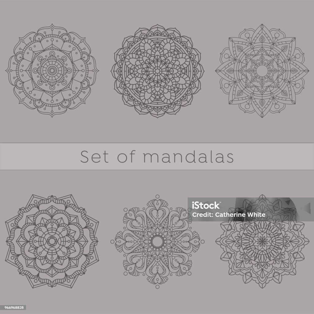 Set of six line arts of mandalas Simple line arts of mandalas designed for coloring Abstract stock vector