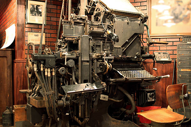 Vintage Linotype machine revolutionized newspaper publishing.  letterpress photos stock pictures, royalty-free photos & images