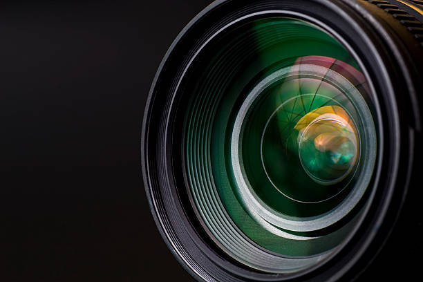 Close-up image of black camera lens
