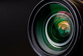 Close-up image of black camera lens