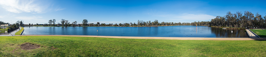 Shepparton, Australia - June 8, 2015: Victoria Park Lake is a lake in central Shepparton, used for recreation including rowing.