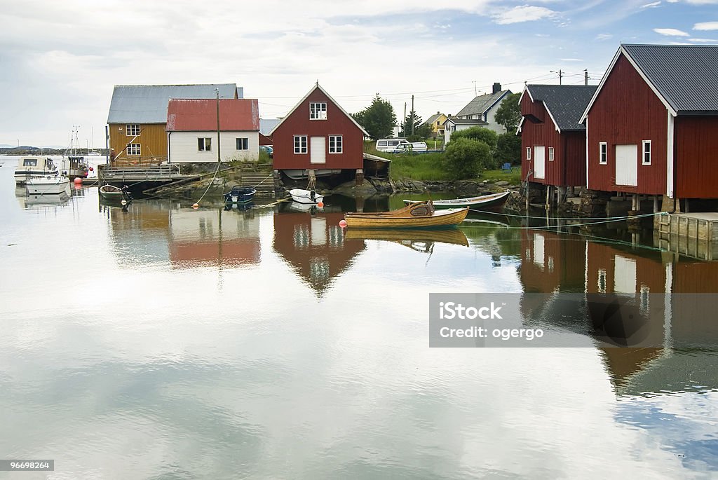 Harbor of a Norwegian fishing village  Anchor - Vessel Part Stock Photo