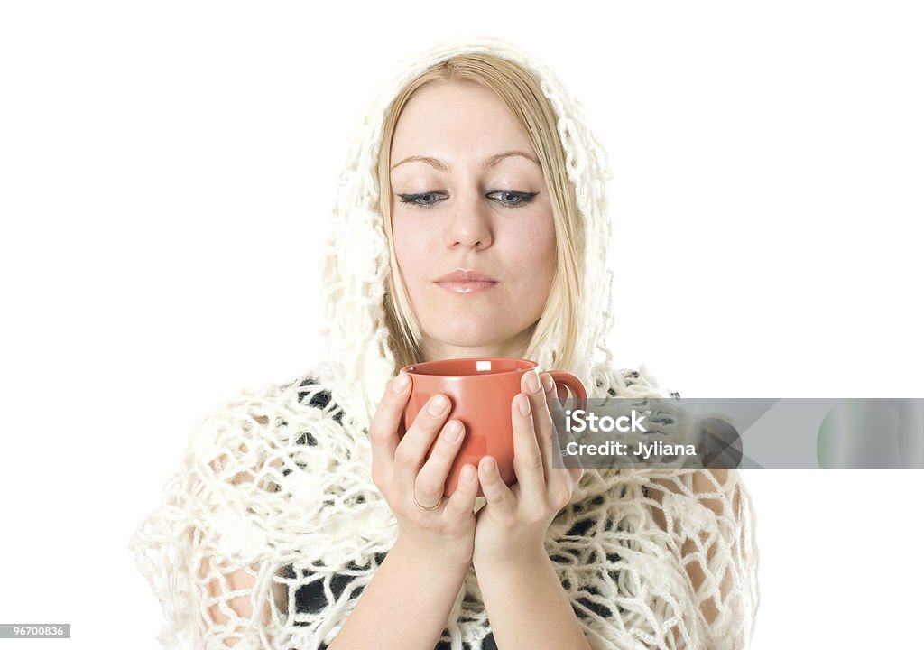 Женщина с напитком - Стоковые фото Белый роялти-фри