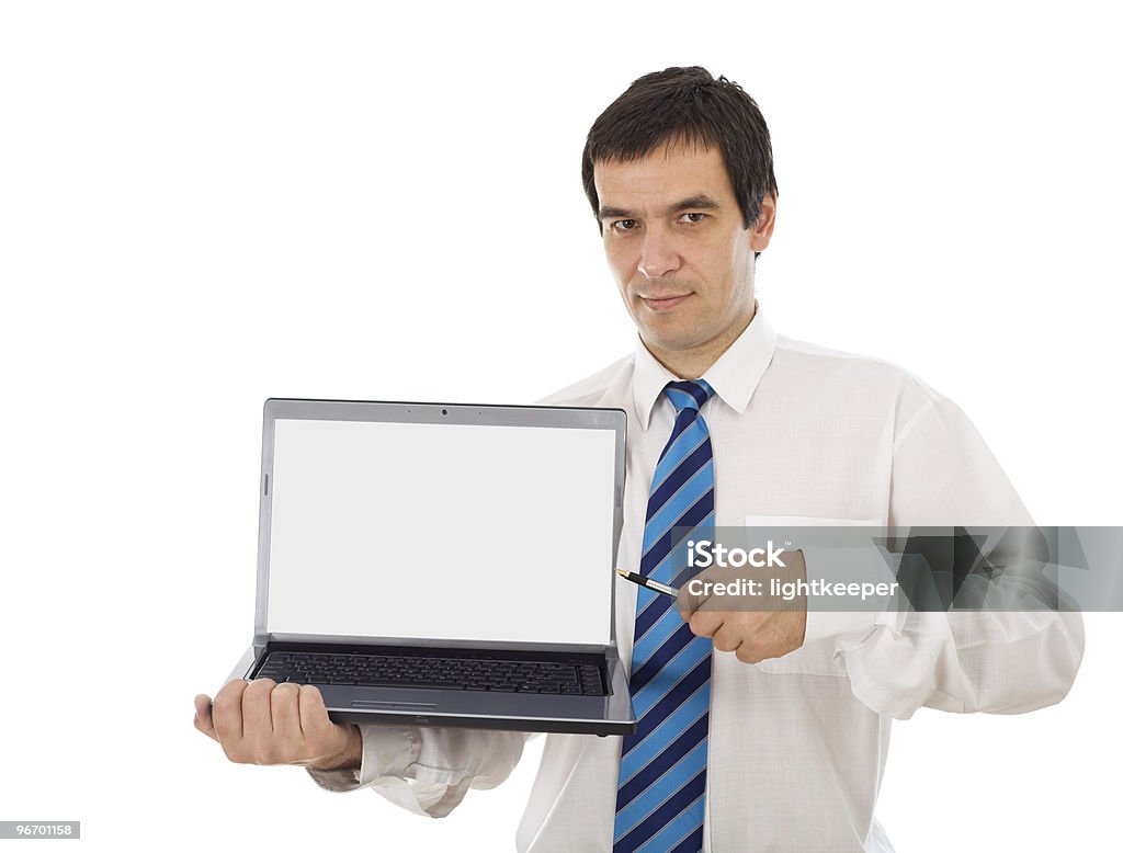 Analista de mercado mostrando laptop ecrã - Royalty-free Adulto Foto de stock