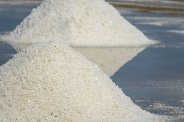 The white salt field on a sunny day. Royalty high-quality free stock image of white salt field in a beach village. Salt is an important food for people