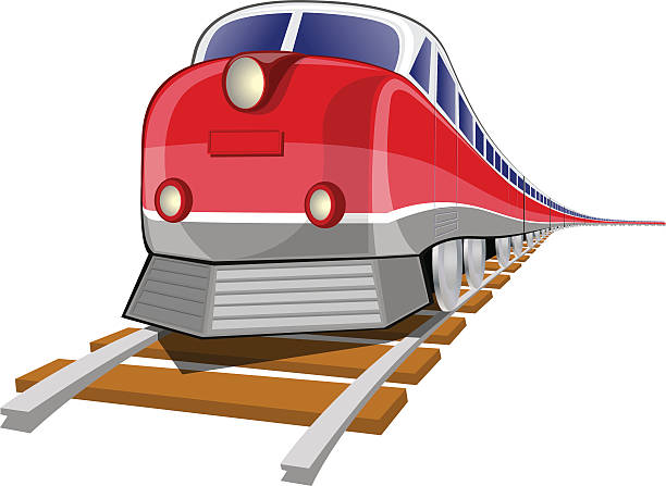 Graphic of red train on wooden tracks vector art illustration