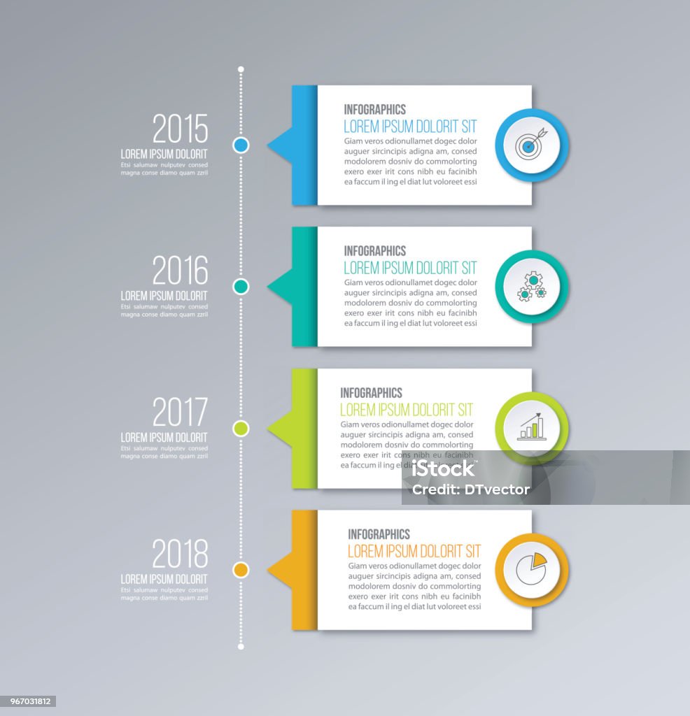 Timeline-Infografiken Vektor Vorlage. Geschäftskonzept für Diagramme, Grafiken, Web-Design. - Lizenzfrei Informationsgrafik Vektorgrafik
