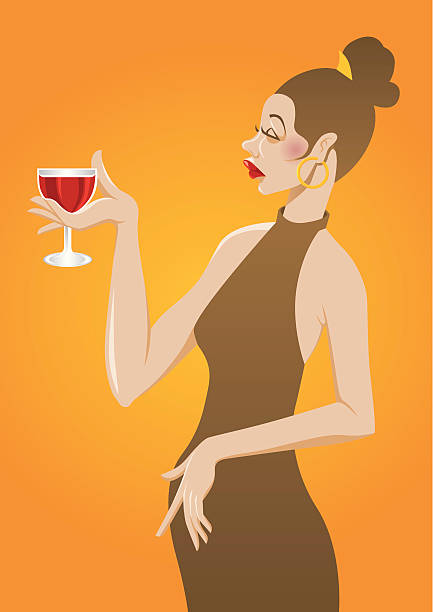 Woman and Wine vector art illustration
